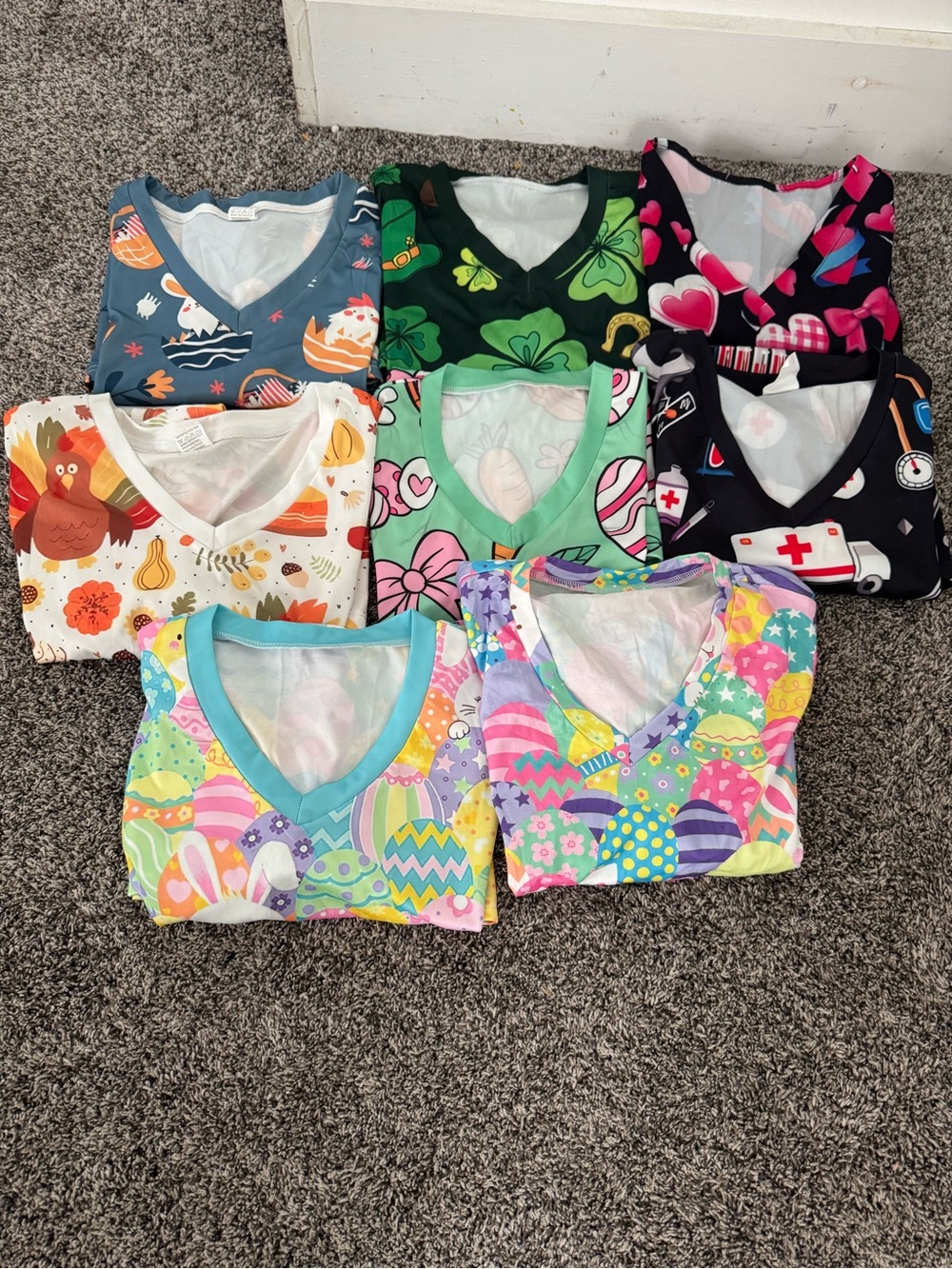 Assorted Printed V-Neck Medical Scrub Tops - Colorful Patterns